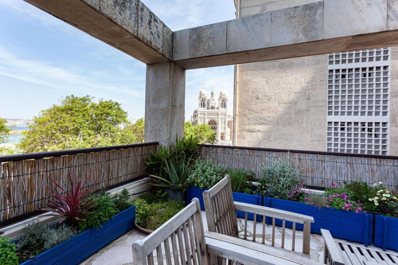 Terrasse Fadoli - Grande Terrasse Avec Vue Mer Et Cathedrale Marseille Bagian luar foto